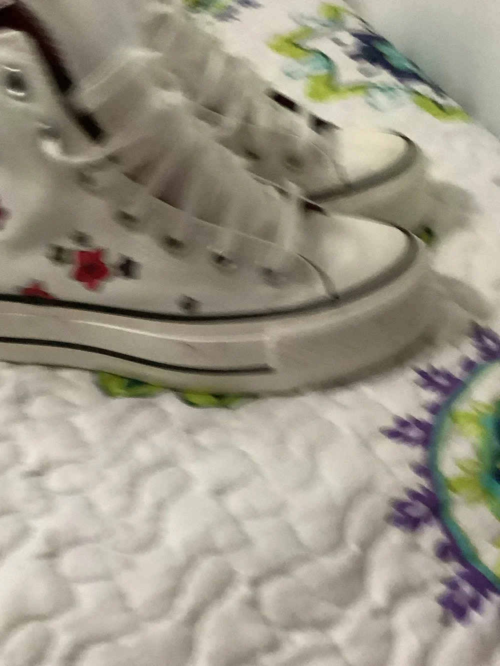 High-Top Floral Platform Canvas Sneakers - White with Red & Purple Flowers